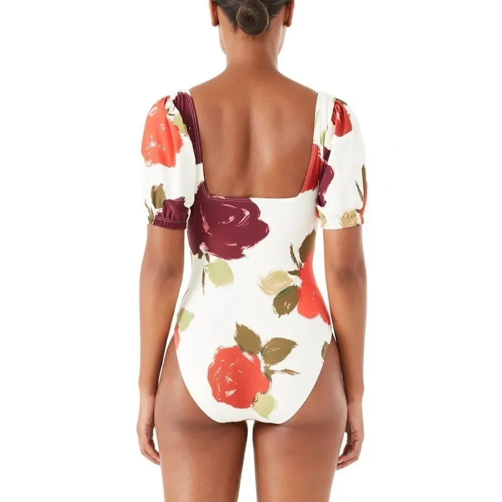 Kate Spade Puff Sleeve One Piece Swimsuit, Just Rosy Sz XS NWT